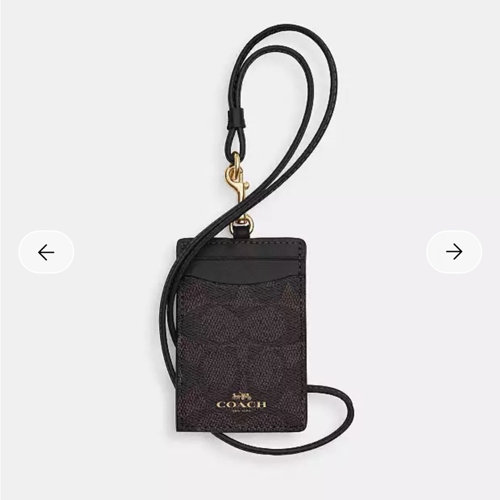 Coach Dark Brown Signature Lanyard Card Holder with Gold Hardware